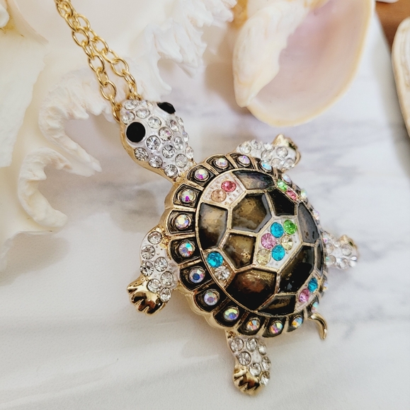 Brown Turtle in Multi-color  Rhinestones Brooch Pendant 4-in-1 Bonus *Nwt* - Picture 3 of 7